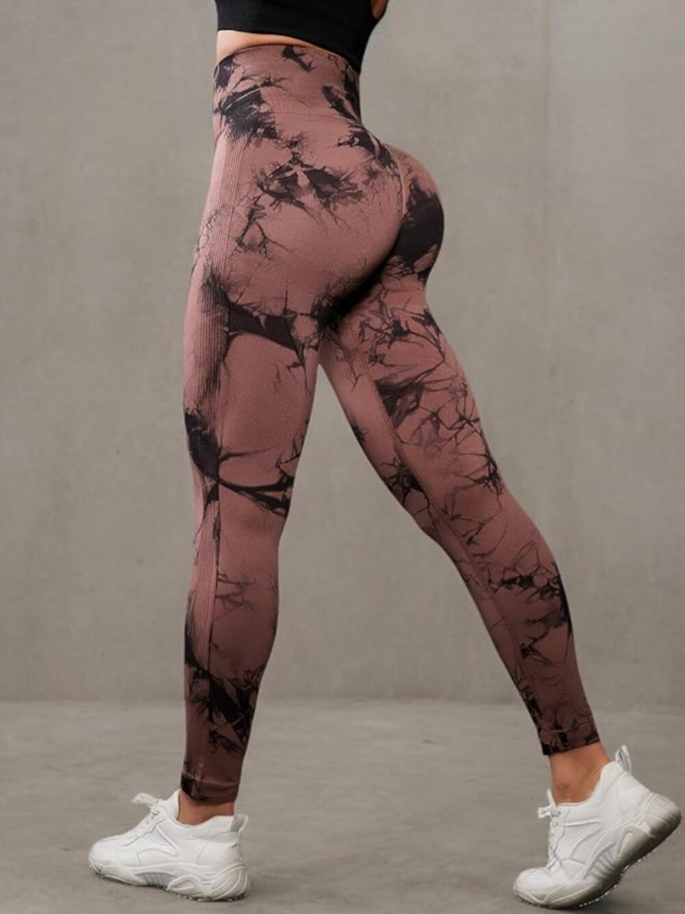 Amazon | Tie Dye Seamless High Waisted Scrunch Workout Leggings - Brown